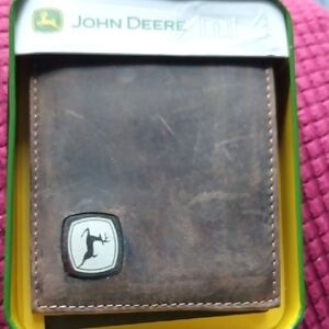 John Deere Rustic Brown Leather Card Holder